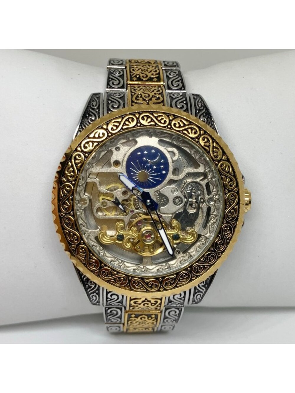 Skeleton Tourbillon Automatic mechanical men Watch Carved Watch two tone running